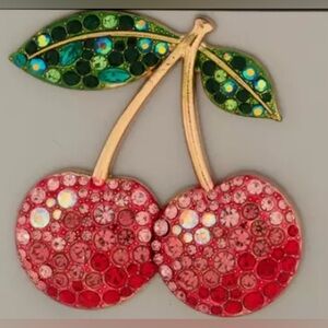 NWOT Elegant Cherry Brooch with Red and Green Crystals